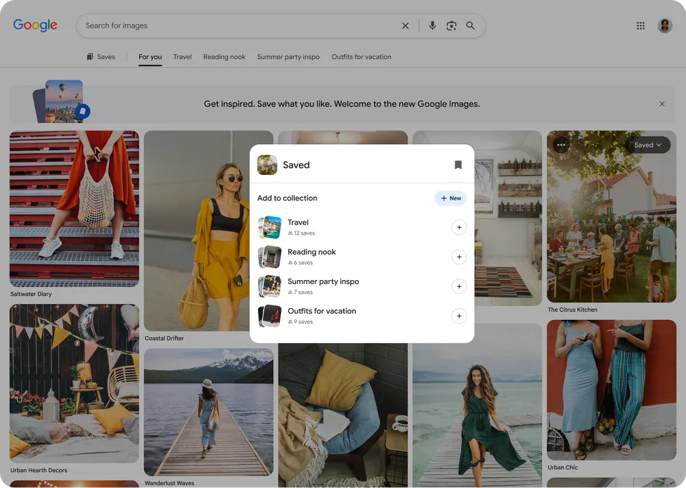 Google Images save menu for adding an image to a collection