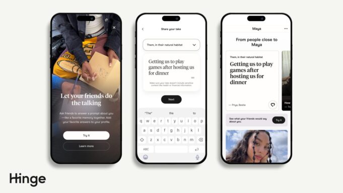 Hinge Friend’s Take lets friends hype you up on your dating profile Hinge Friend's Take feature illustration from Hinge newsroom