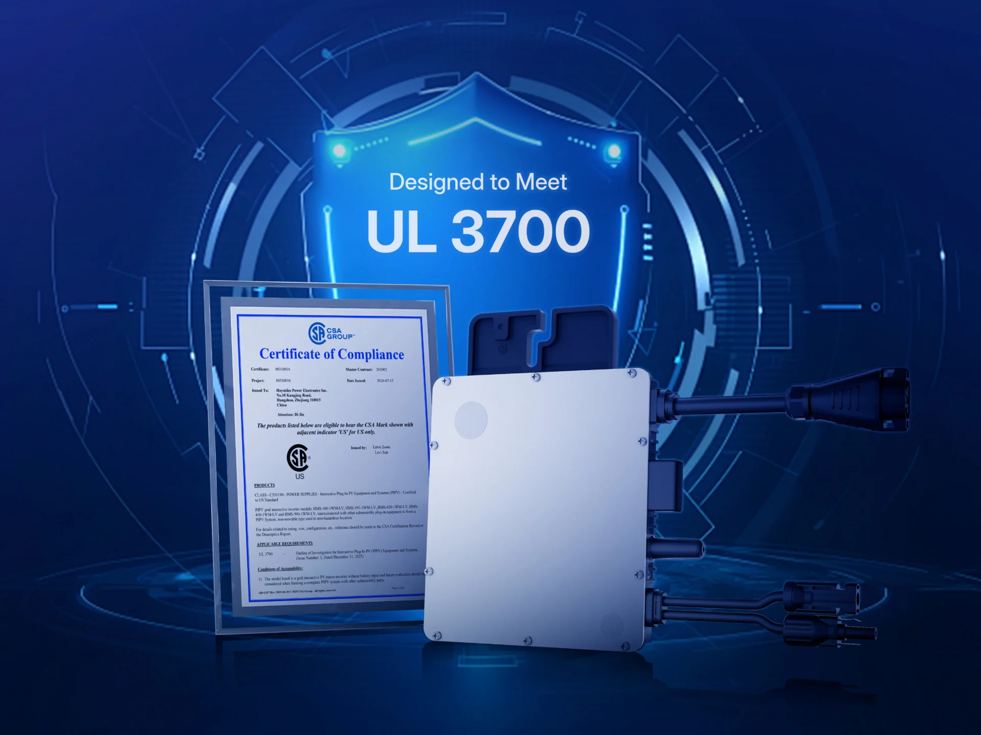 Hoymiles HiFlow Pro microinverter with UL 3700 compliance certificate