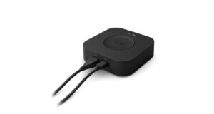 Philips Hue Bridge Pro smart lighting hub with LAN and power cables connected