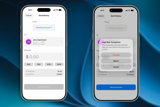 iOS 27 Trust Insights high risk transaction warning shown during a Send Money flow on iPhone