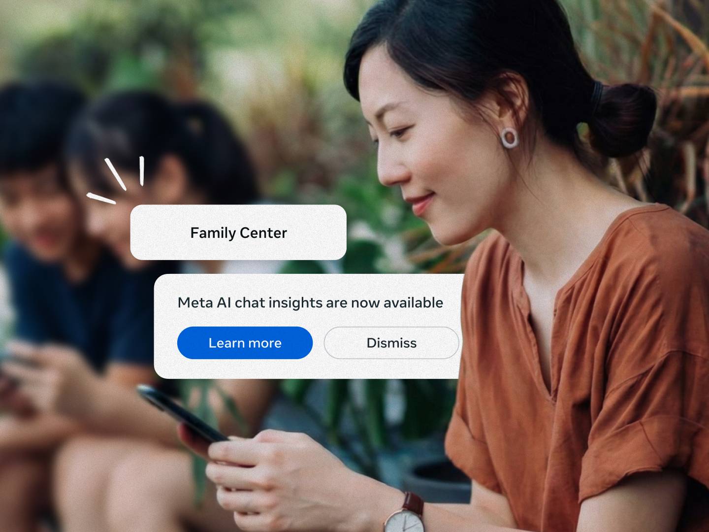 Parent using phone with Family Center notice that Meta AI chat insights are available