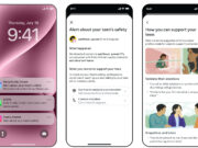 Phone mockups of Meta Family Center parent alerts about a teen Meta AI chat related to self-harm