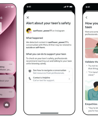 Meta AI Will Alert Parents If Teens Discuss Self-Harm Phone mockups of Meta Family Center parent alerts about a teen Meta AI chat related to self-harm