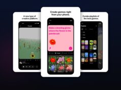 Meta Pocket app screens showing prompt-based gizmo creation, the playable feed, and curated playlists