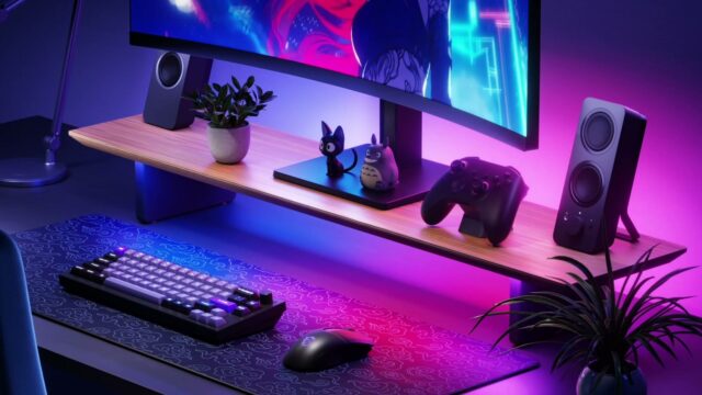 nanoleaf-smart-led-monitor-stand-featured Nanoleaf Smart LED Monitor Stand on a desktop with dual front and rear LED lighting