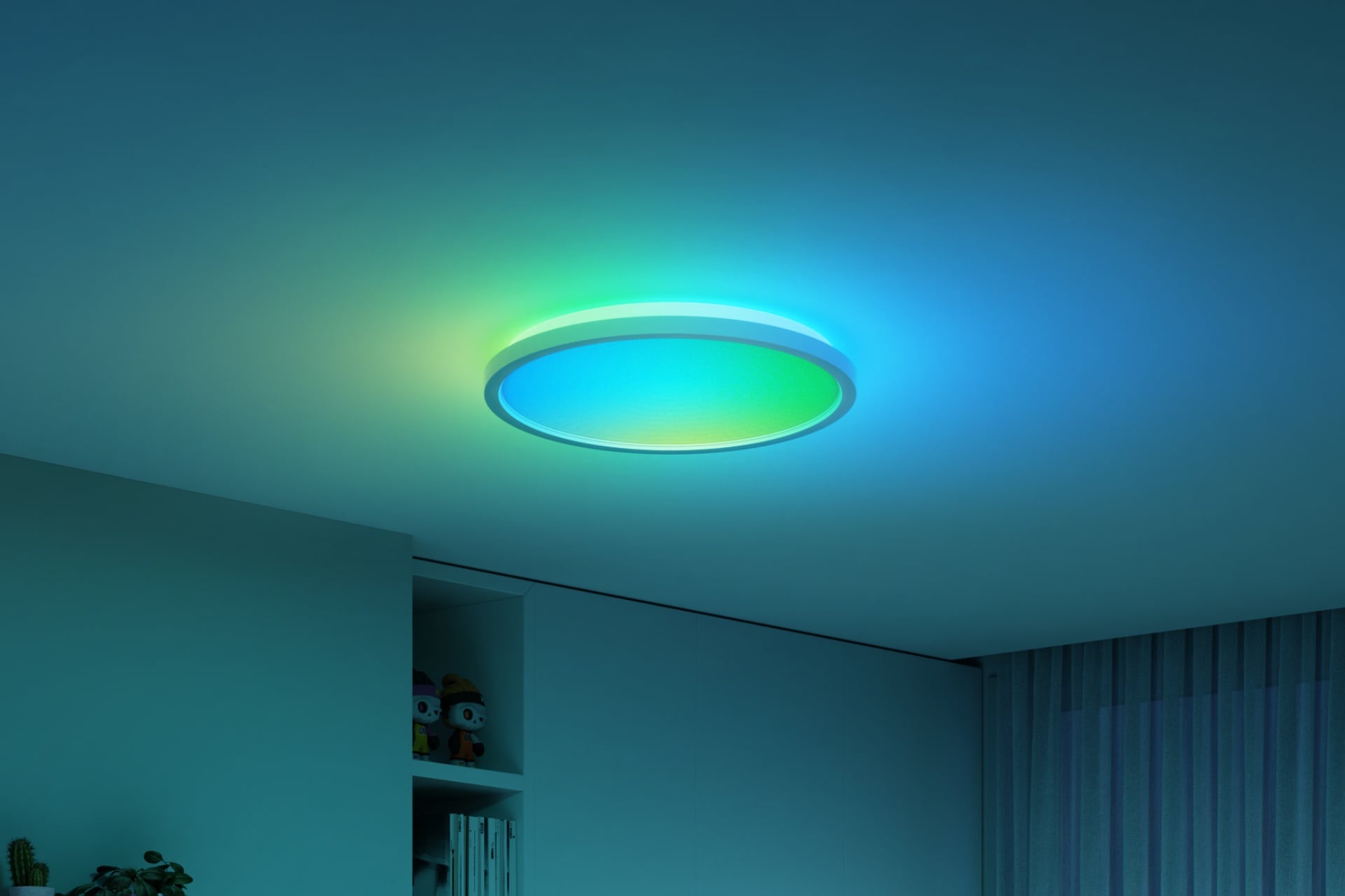 Nanoleaf Smart Multicolor Ceiling Light displaying gradient shades of blue and green