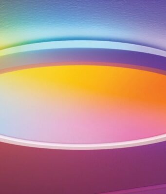 Nanoleaf Smart Multicolor Ceiling Light Debuts at $80 With Matter Support Nanoleaf Smart Multicolor Ceiling Light flush-mounted circular fixture showing dual-sided illumination in dynamic colors
