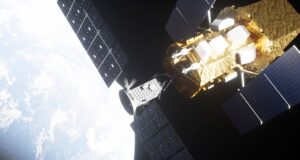 NASA Swift rescue mission: artist's concept of Katalyst's LINK spacecraft approaching the Neil Gehrels Swift Observatory above Earth