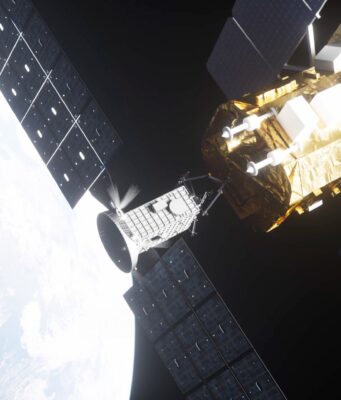 NASA’s Swift Rescue Mission Launches to Save a Falling Space Telescope NASA Swift rescue mission: artist's concept of Katalyst's LINK spacecraft approaching the Neil Gehrels Swift Observatory above Earth