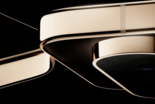 Close-up render of the gold Pixel 11 Pro metal frame from Google's official Made by Google 2026 press invitation
