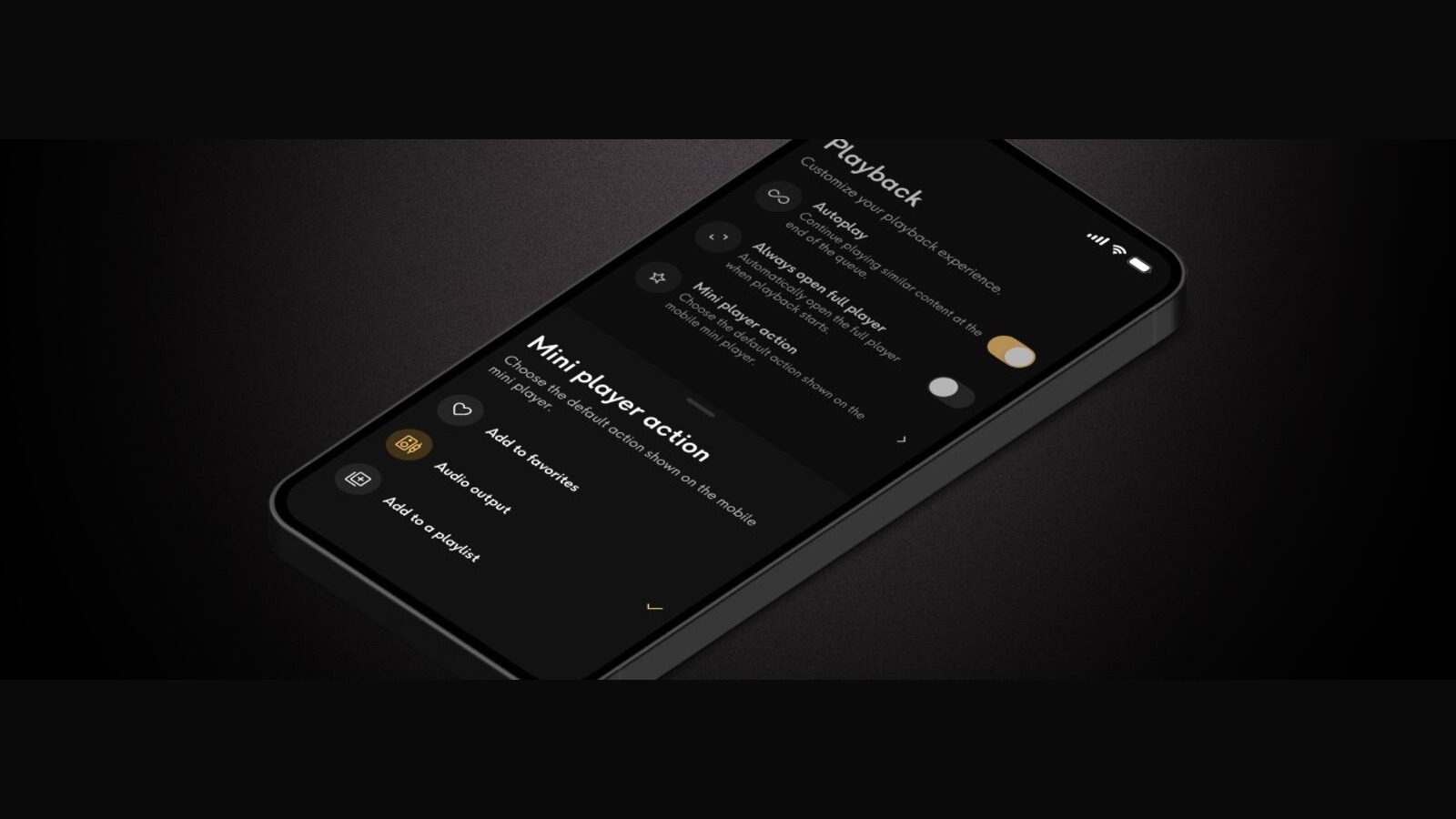 Qobuz Playback settings showing Mini player action shortcuts on mobile