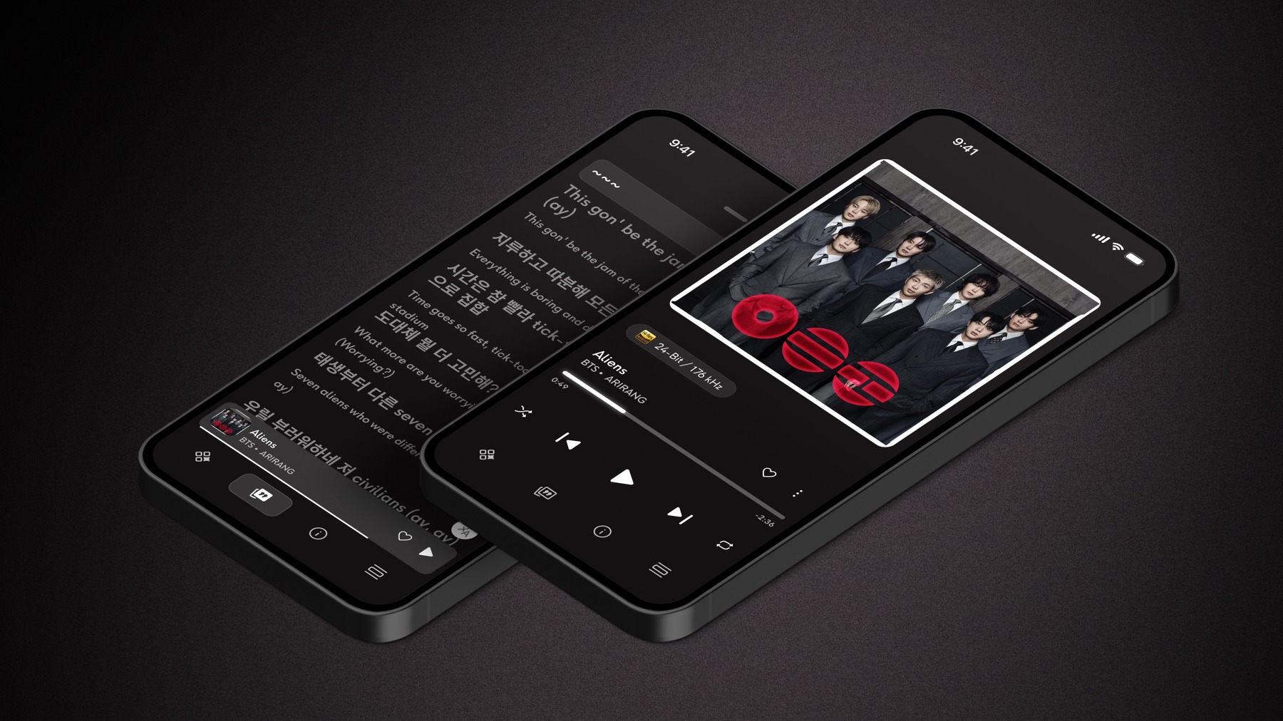 Qobuz player showing real-time synchronized lyrics on a mobile phone