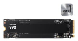 Samsung 990 NVMe M.2 SSD, official product render on a black background