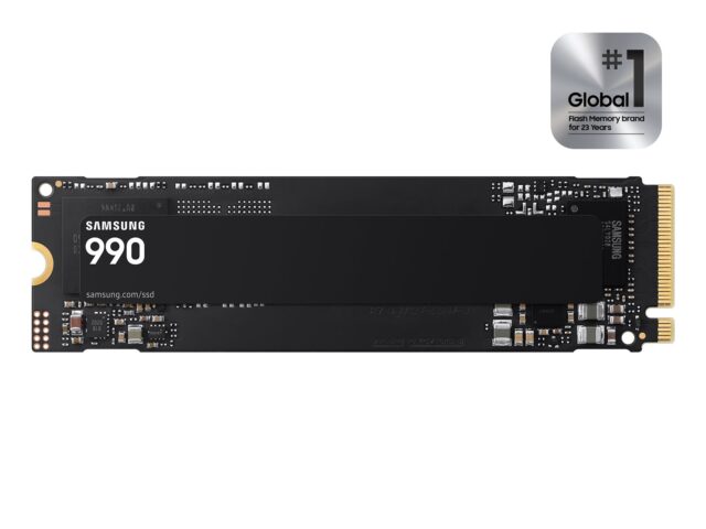 samsung-990-featured-1 Samsung 990 NVMe M.2 SSD, official product render on a black background