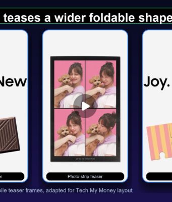 Samsung Wide Foldable Teasers Point to a New Shape Samsung Mobile teaser frames hinting at a wider foldable shape