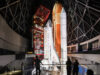 Rendering of Space Shuttle Endeavour standing in launch position inside the Samuel Oschin Shuttle Gallery