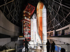Space Shuttle Endeavour Returns to Public View November 13 in Launch Position Rendering of Space Shuttle Endeavour standing in launch position inside the Samuel Oschin Shuttle Gallery