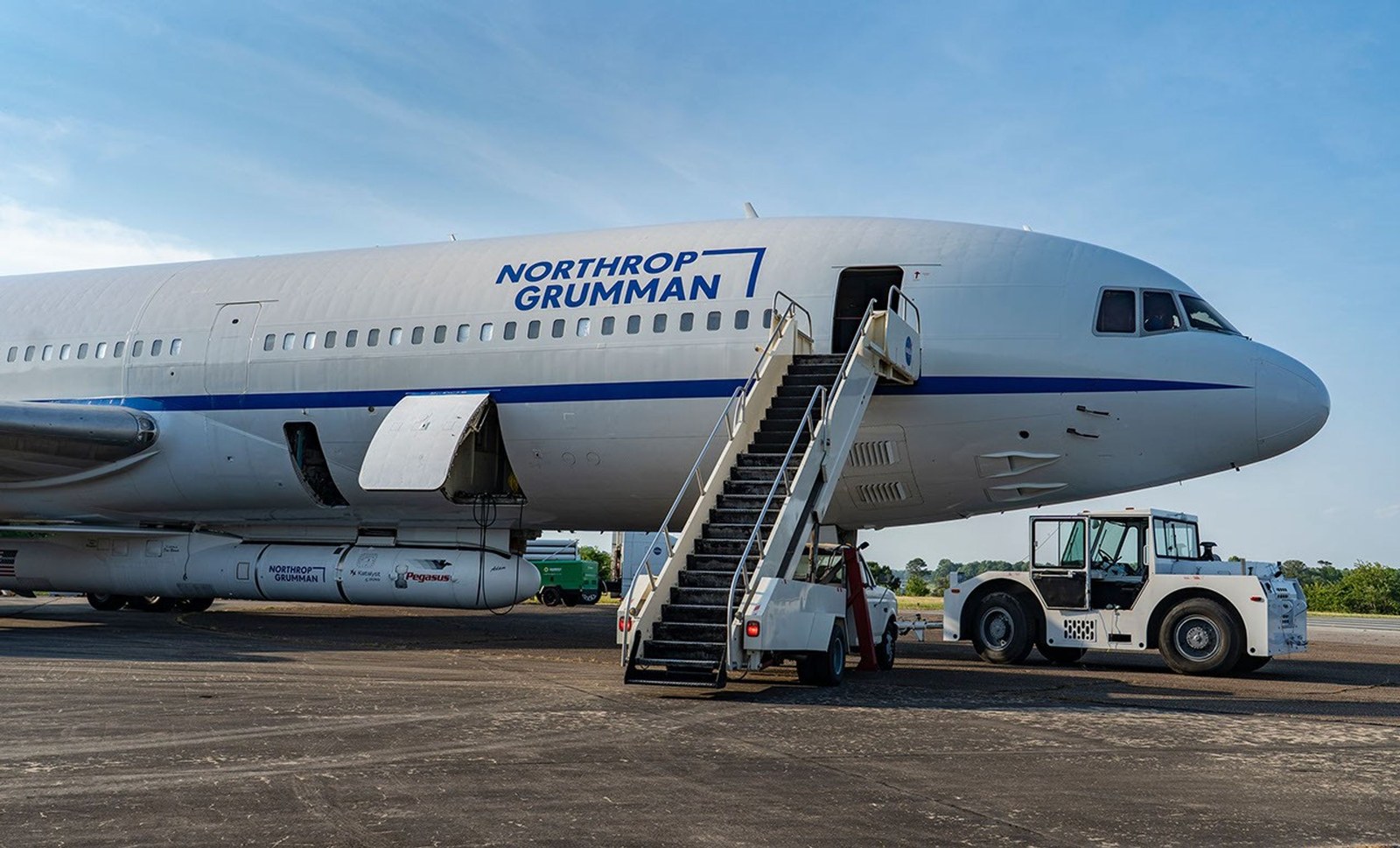 Northrop Grumman's Stargazer aircraft with the Pegasus XL rocket attached at NASA's Wallops Flight Facility before the Swift boost launch