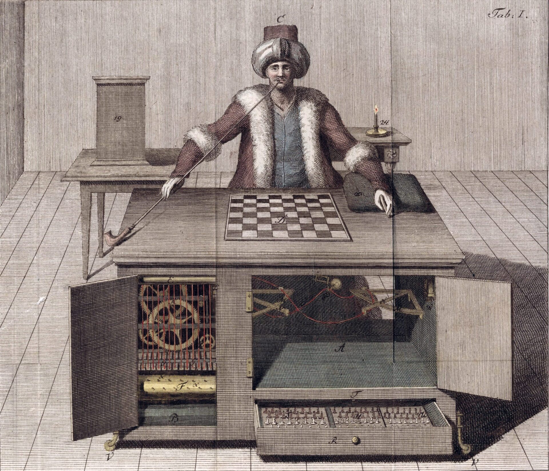 Historical engraving of The Turk mechanical chess player used in Substack AI detection announcement
