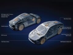 Tesla Cybercab cutaway diagram showing Starlink Integration antenna GPS 5G LTE and camera suite