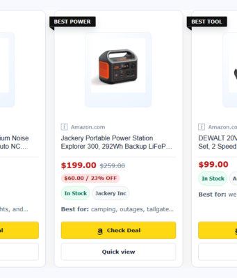 TMM Affiliate Blocks Free vs Pro: A WordPress Plugin for Editorial Publishers Three responsive TMM Affiliate Blocks product cards with product images, editorial badges, pricing, stock, and affiliate calls to action