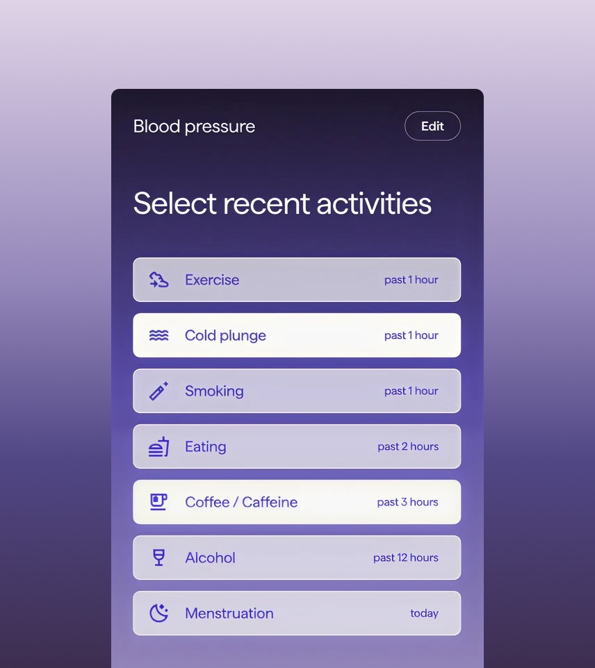 Signal Ring app screen explaining a blood pressure reading with context