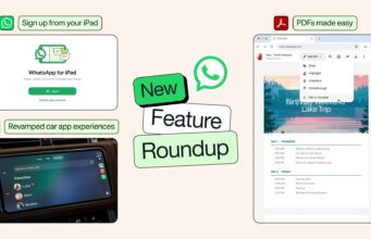 WhatsApp iPad Signup Lets You Create an Account on Tablet WhatsApp feature roundup graphic showing iPad Create new account, car app, and PDF tools