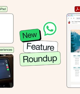 WhatsApp iPad Signup Lets You Create an Account on Tablet WhatsApp feature roundup graphic showing iPad Create new account, car app, and PDF tools