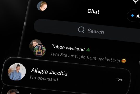 XChat Android app inbox showing the Chat header, search bar, and encrypted conversations in dark mode