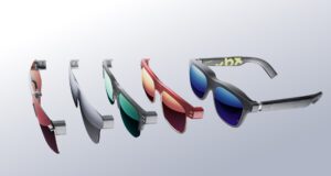 X By XREAL a01+ AR glasses shown with five interchangeable front frames in different colors