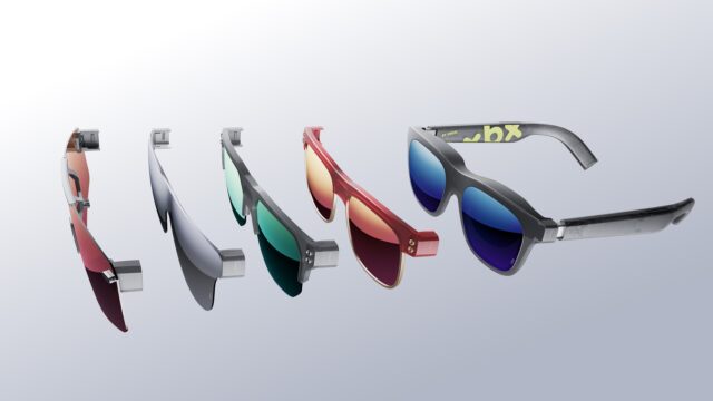 xreal-a01-plus-ar-glasses-frames X By XREAL a01+ AR glasses shown with five interchangeable front frames in different colors