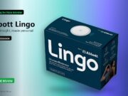 Abbott Lingo review graphic featuring the 14-day glucose biosensor retail box