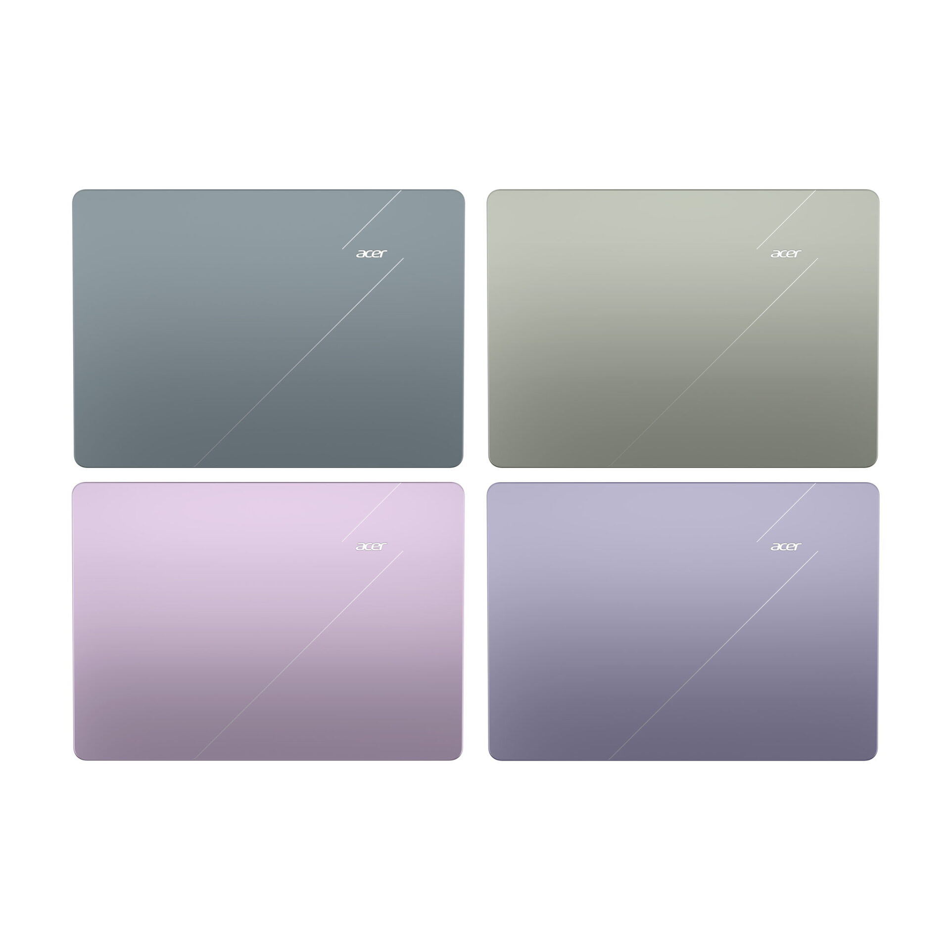 Acer Go Air lid colors in frost blue, sage green, blossom pink, and lilac purple