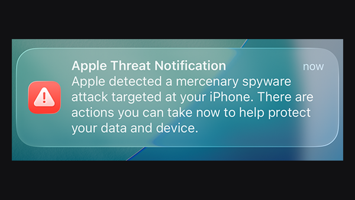Apple Threat Notification banner on an iPhone warning of a mercenary spyware attack