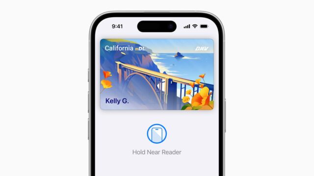 apple-wallet-ids-iphone-hold-near-reader Apple Wallet IDs on iPhone showing a California mobile driver license and Hold Near Reader prompt