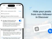 Bluesky Discover Feed Opt-Out Lets You Avoid Going Viral Instructional image titled "Hide your posts from non-followers in Discover" accompanied by a screenshot of the "privacy and security" options from the Bluesky settings menu. "Ask apps to hide my posts from algorithmic recommendations" is toggled to the "on" state.