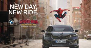 BMW sedan with Spider-Man Brand New Day partnership promotional art