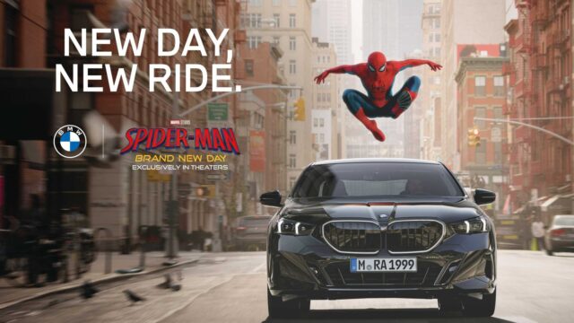bmw-spider-man-brand-new-day-featured BMW sedan with Spider-Man Brand New Day partnership promotional art