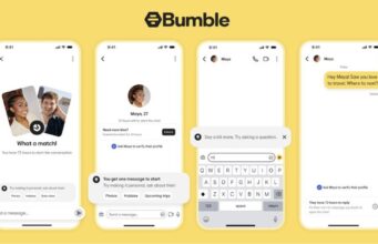 Official Bumble chat screens showing anyone can send the first message