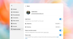 ChatGPT parental controls showing Quiet Hours and Study Mode