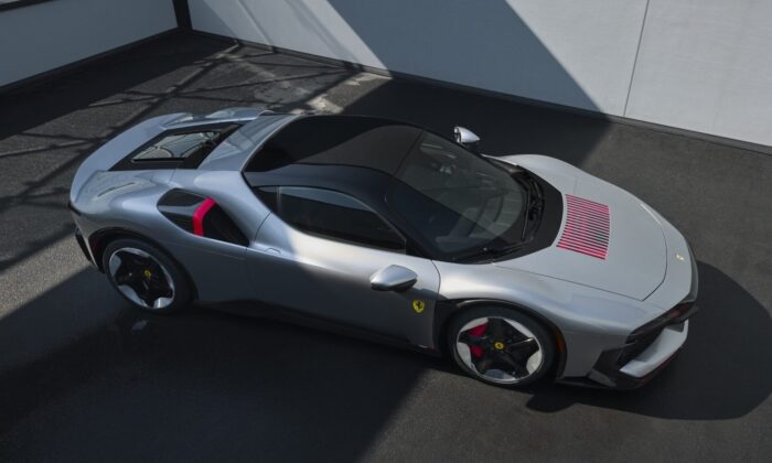 Official high three-quarter of the Ferrari CZ26 in Argento Veloce