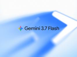 Gemini 3.7 Flash logo artwork on a blue background from Google's announcement