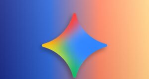 Google Gemini spark icon on a colorful editorial background