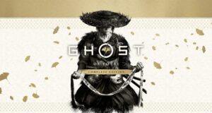Official Ghost of Yotei Complete Edition key art of Atsu holding a cloth and mask