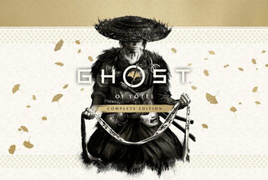 Official Ghost of Yotei Complete Edition key art of Atsu holding a cloth and mask