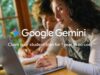 Two students at a laptop under a Google Gemini overlay about a one-year student plan