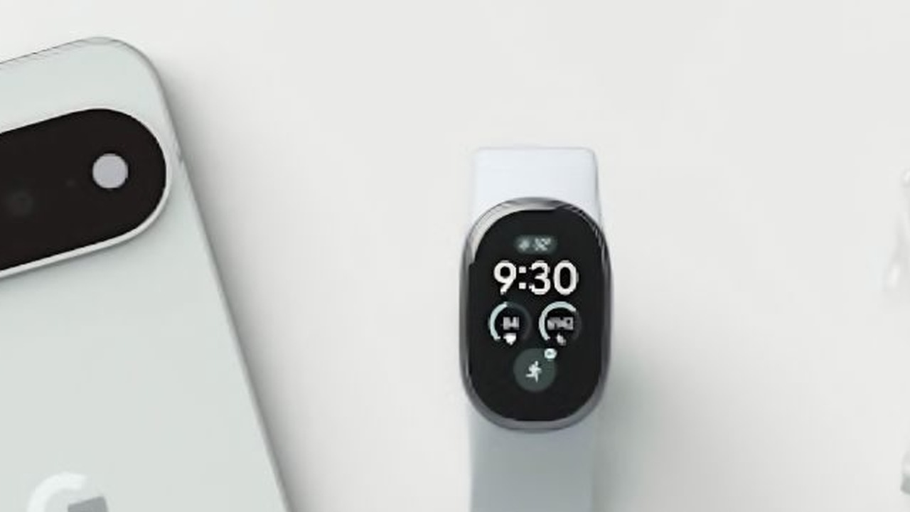 Unannounced oblong fitness tracker with a screen from a Google Pixel 11 ad