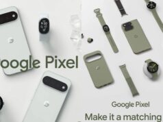 Google Pixel ads showing an unannounced oblong fitness tracker with a screen next to Pixel 11 phones