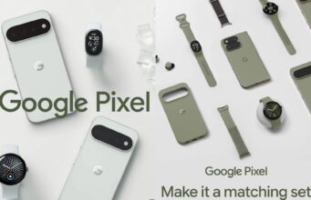 Google Pixel ads showing an unannounced oblong fitness tracker with a screen next to Pixel 11 phones
